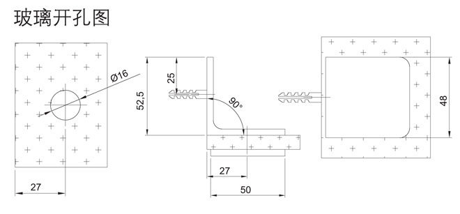 匯泰龍HF-2324-90&deg; 玻璃連接夾開(kāi)孔圖