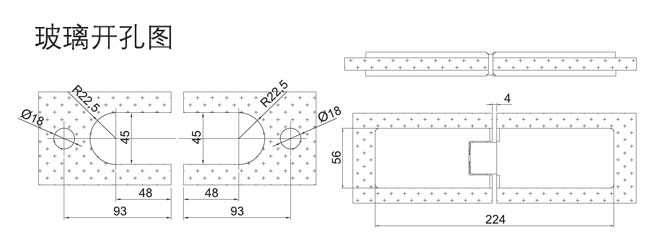 匯泰龍HF-2331-180&deg; 玻璃門合頁開孔圖
