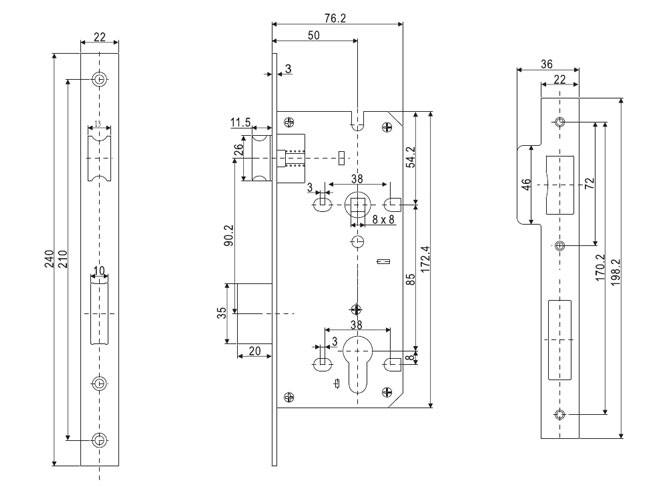 HD-85-50B大門(mén)鎖鎖體 尺寸圖